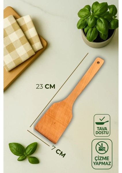 6'lı Vernikli Bambu & Kayın Mutfak Seti - Spatula, Küçük, Orta, Büyük Kaşık, Pilav Kaşığı, Kepçe
