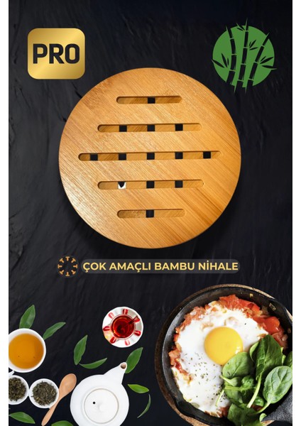 Bambu Yuvarlak Nihale 19 cm – Delikli Isıya Dayanıklı Tencere ve Tava Altlığı