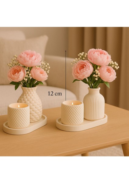 Çiçekli Seramik Vazo ve Mum Seti – 2’li Dekoratif Masa Süsü(Çicekler Dahil Değildir) fiyatları