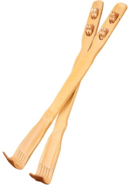 2 Adet Ahşap Uzun Sırt Kaşıma Aleti Masajlı Tekerlekli