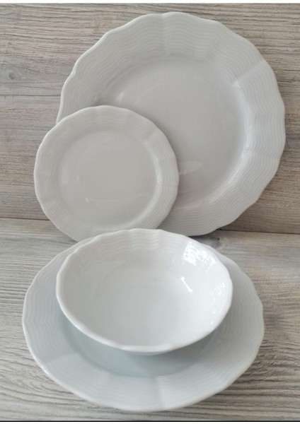 Wavy Beyaz 24 Parça 6 Kişilik Porselen Yemek Takımı modelleri