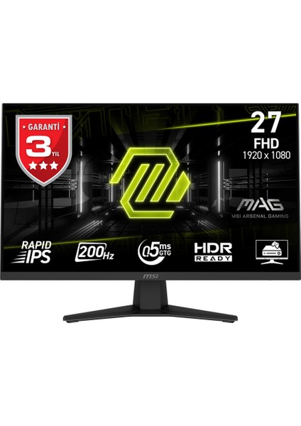 Msı 27 Mag 274F 1920X1080 (Fhd) 16:9 Flat Rapıd IPS 200HZ 0.5ms (Gtg) Adaptıve-Sync Gamıng Monıtor