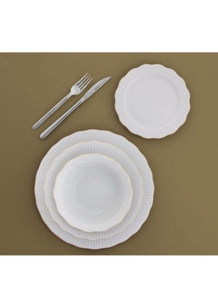 Frilly Altın Yaldız 24 Parça Porselen Yemek Takımı - 6 Kişilik