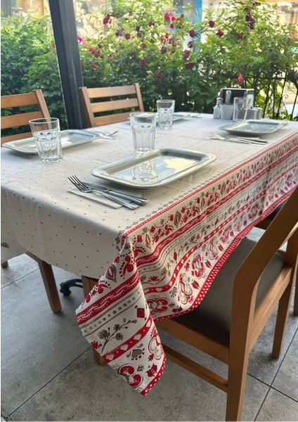100% Koton Kullanışlı Puantiyeli Uçları Desenli Şık Masa Örtüsü 140X180CM