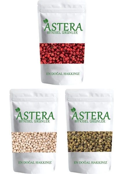 Renkli Karabiber Set ( 100 gr Kırmızı Karabiber + 100 gr Yeşil Karabiber+ 100 gr Beyaz Karabiber )