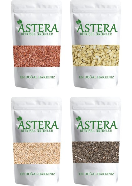 50 gr Chia + 50 gr Kinoa + 50 gr Keten + 50 gr Yulaf Ezmesi ( Tahıl Seti )