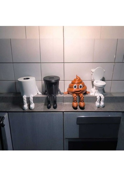 Banyo Dekoratif Figür Seti, Tuvalet Kağıdı, Çöp Kovası, Kaka Emojisi ,klozet Aksesuar (4'lü) modelleri
