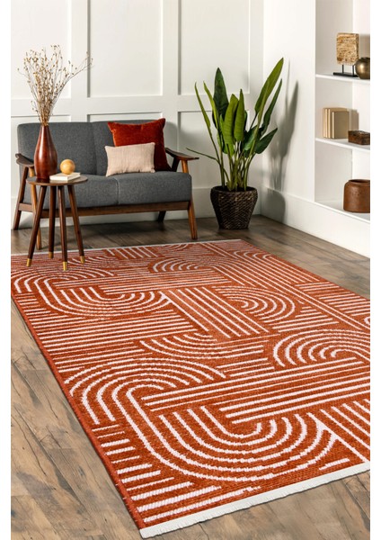 Revna Turuncu / Kiremit Yıkanabilir Halı – Kaydırmaz Taban, Pamuk Dokuma indirimleri