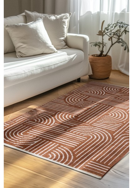 Revna Turuncu / Kiremit Yıkanabilir Halı – Kaydırmaz Taban, Pamuk Dokuma fırsatları