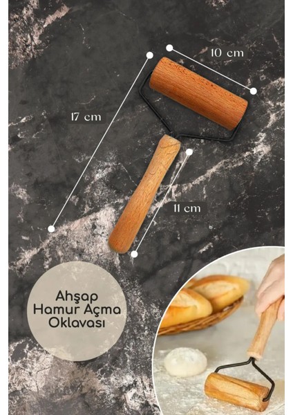 Hamur Açma Seti, Metal Oklava 60-90 Cm, Silikon Mat, Ahşap Merdane, 5 Bıçaklı Mantı Kesici , Spatula