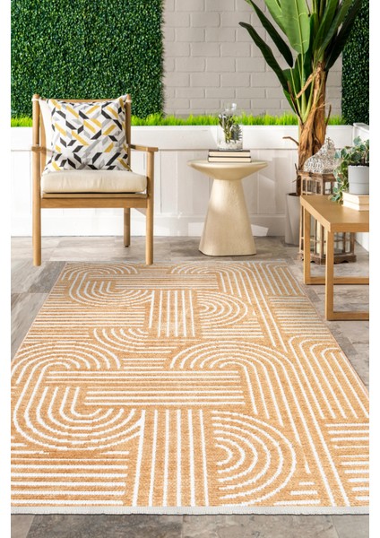 Revna Sarı Bej (Kum Beji) Yıkanabilir Halı – Kaydırmaz Taban, Pamuk Dokuma