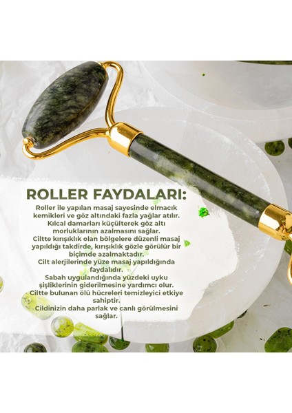 Sertifikalı Yeşim Doğal Taşı Roller Ve kaz Ayağı Gua Sha Masaj Takımı MA033