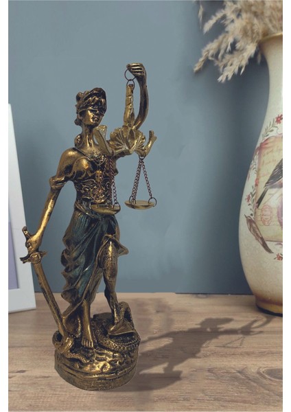 Hediyelik Dekoratif Obje Heykel Biblo Adalet Terazisi Heykeli Themis 20 Cm. Antik Gold & Antik Mavi fırsatları