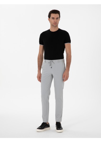 Erkek Açık Gri Slim Fit Beli Bağcıklı Esnek Klasik Pantolon 50310507-VR001
