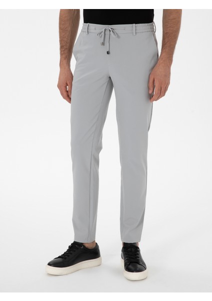 Erkek Açık Gri Slim Fit Beli Bağcıklı Esnek Klasik Pantolon 50310507-VR001