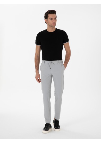 Erkek Açık Gri Slim Fit Beli Bağcıklı Esnek Klasik Pantolon 50310507-VR001