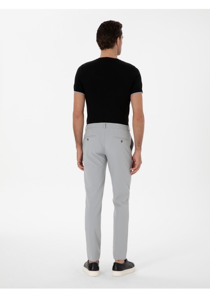 Erkek Açık Gri Slim Fit Beli Bağcıklı Esnek Klasik Pantolon 50310507-VR001