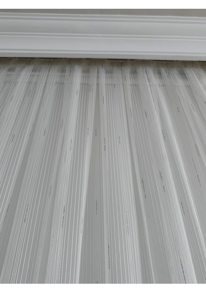 Ekru Zincir Desen Gümüş Işlemeli Tül Perde Sık Pile Ağır Gramajlı Şantuk