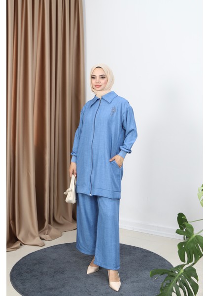 Fermuarlı Keten Takım