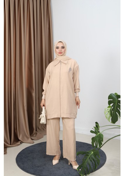 Fermuarlı Keten Takım