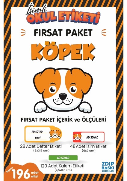 KÖPEK Temalı Fırsat Paket Okul Etiketi