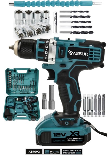 12V Çift Akülü Vidalama Çelik Mandren Bakır Sargılı Şarjlı Matkap