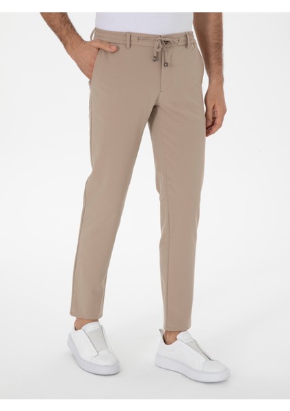 Erkek Vizon Slim Fit Beli Bağcıklı Esnek Klasik Pantolon 50310507-VR052