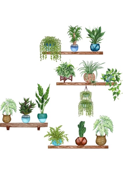 Pratik Raflı Saksılı Çiçek Tasarımlı Yapışkanlı Sticker MC-480B modelleri