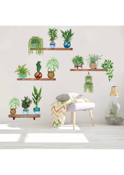 Pratik Raflı Saksılı Çiçek Tasarımlı Yapışkanlı Sticker MC-480B indirimleri