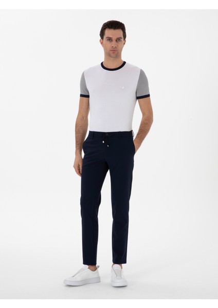 Erkek Lacivert Slim Fit Beli Bağcıklı Esnek Klasik Pantolon 50310507-VR033