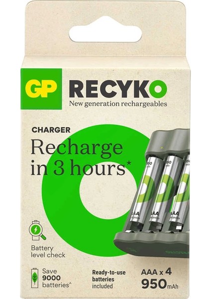 Gp Recyko B441 4 x 950 Mah R03 Aaa Pilli Şarj Cihazı (GP-B441/100HCER21-2GTLB4)