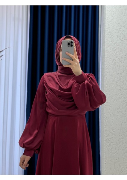 Yeleria Göğüs Büzgü Detaylı Saten ABIYE-PA9365 Bordo fiyatları