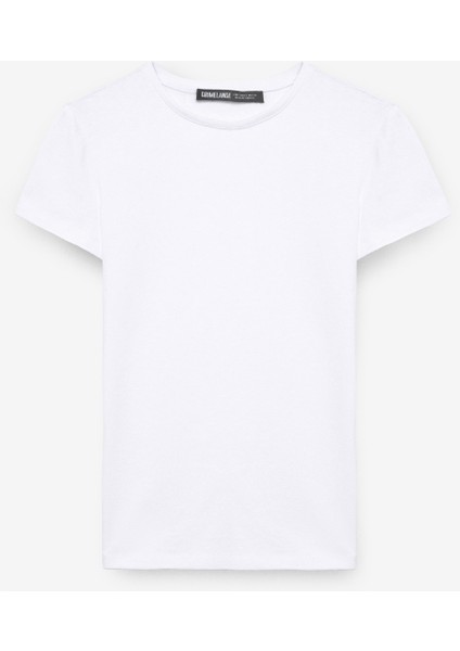 Tarelıa Kadın Bisiklet Yaka Kısa Kollu Slim Beyaz T-Shirt