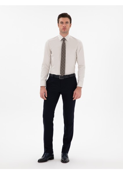 Erkek Lacivert Slim Fit Yün Karışımlı Klasik Pantolon 50306053-VR033