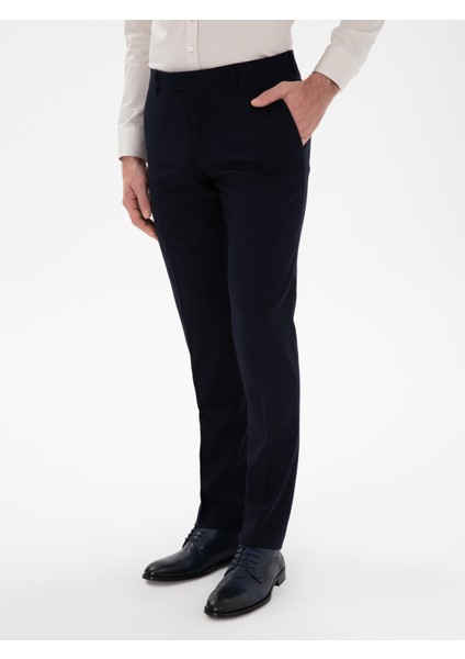 Erkek Lacivert Slim Fit Yün Karışımlı Klasik Pantolon 50306053-VR033