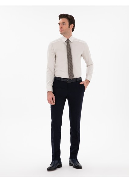 Erkek Lacivert Slim Fit Yün Karışımlı Klasik Pantolon 50306053-VR033
