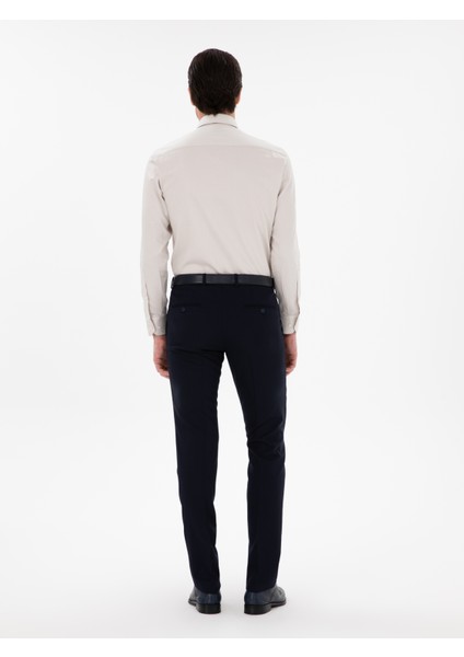 Erkek Lacivert Slim Fit Yün Karışımlı Klasik Pantolon 50306053-VR033