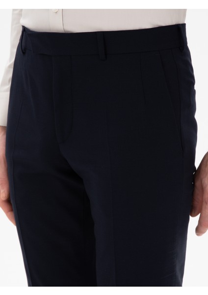 Erkek Lacivert Slim Fit Yün Karışımlı Klasik Pantolon 50306053-VR033