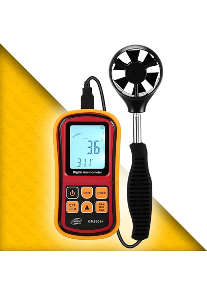 Anemometre Rüzgar Hızı ve Sıcaklık Ölçer, Teleskobik Saplı | Benetech GM8901+