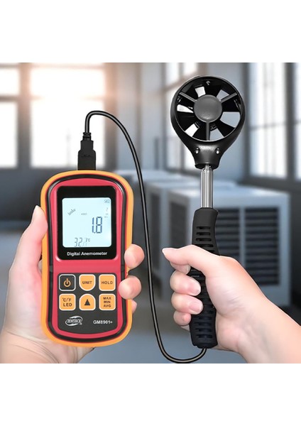 Anemometre Rüzgar Hızı ve Sıcaklık Ölçer, Teleskobik Saplı | Benetech GM8901+
