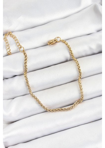 316L Çelik Gold Renk Örgü Burgu Zincir Erkek Bileklik - TJ-EB3729