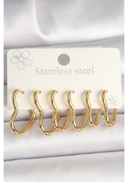 316L Çelik Gold Renk Kalp Model Kadın Küpe Seti - TJ-BKP10356