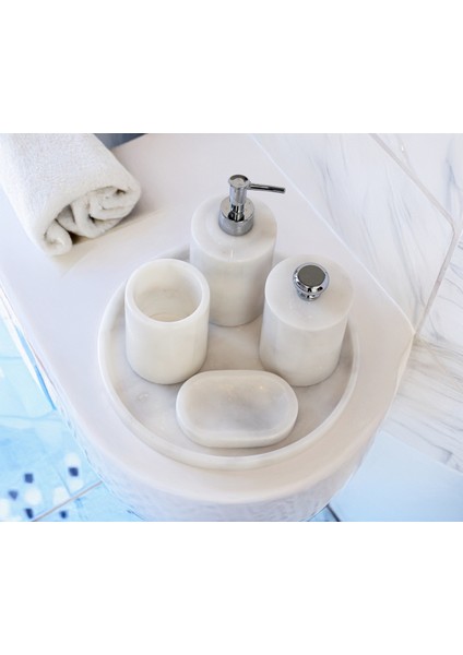 Aurelia Mermer 5 Parça Banyo Seti – Sıvı Sabunluk, Diş Fırçalık, Katı Sabunluk, Pamukluk ve Tepsi
