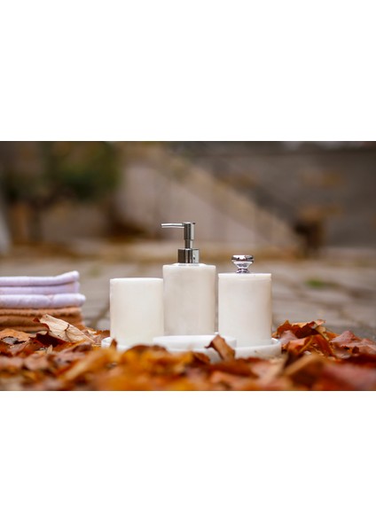 Aurelia Mermer 5 Parça Banyo Seti – Sıvı Sabunluk, Diş Fırçalık, Katı Sabunluk, Pamukluk ve Tepsi