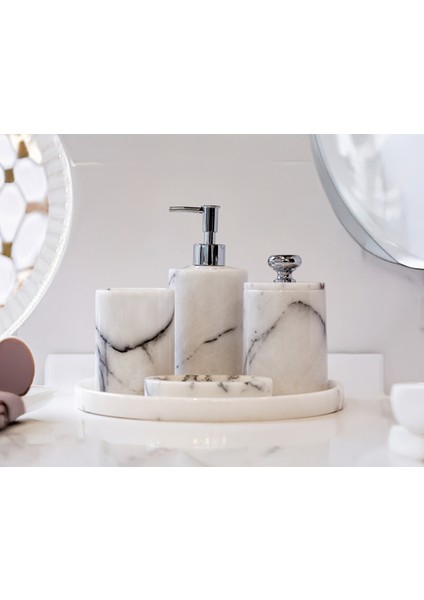 Aurelia Mermer 5 Parça Banyo Seti – Sıvı Sabunluk, Diş Fırçalık, Katı Sabunluk, Pamukluk ve Tepsi fiyatları