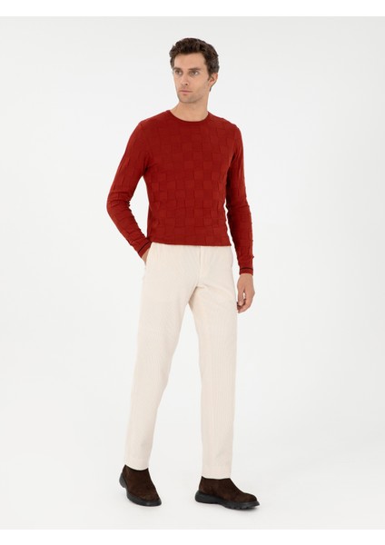 Erkek Ekru Slim Fit İnce Fitilli Kadife Kumaş Pantolon 50291246-VR019