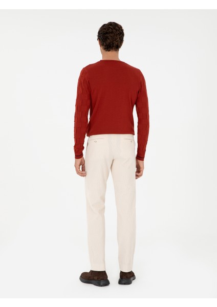 Erkek Ekru Slim Fit İnce Fitilli Kadife Kumaş Pantolon 50291246-VR019