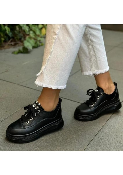 24K308-1 Kadın Hakiki Deri Yüksek Taban Taşlı Sneaker Spor Ayakkabı fiyatları