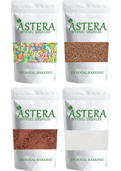 4 x 250 gr Pasta Seti ( Pasta Süsü Renkli - Ham Kakao Toz - Pasta Süsü Kakaolu - Pudra Şekeri )