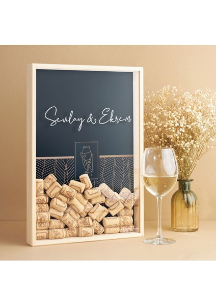 Çiftlere Özel Ahşap Dekoratif Şarap Mantarı Koleksiyon Kutusu